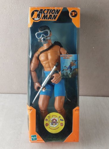 Ancienne figurine articulée, Action Man, Opération Scuba, avec boîte, Hasbro