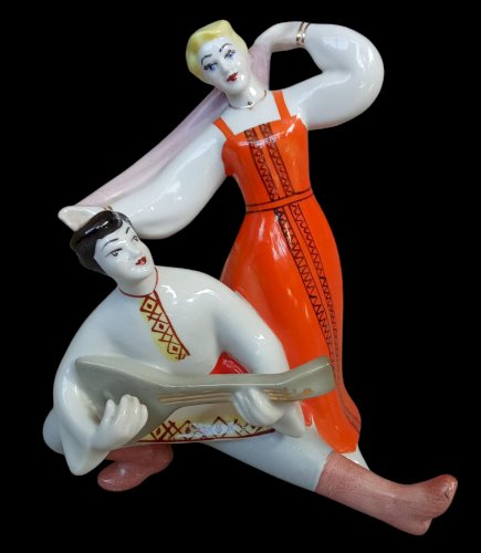Ancienne Figurine Danseurs Ukrainien Céramique Étrangère Korosten Ukraine