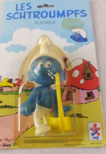 Ancienne figurine flexible, Schtroumpfs, Ceji / Peyo, sous blister, 1983