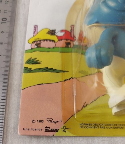 Ancienne figurine flexible, Schtroumpfs, Ceji / Peyo, sous blister, 1983