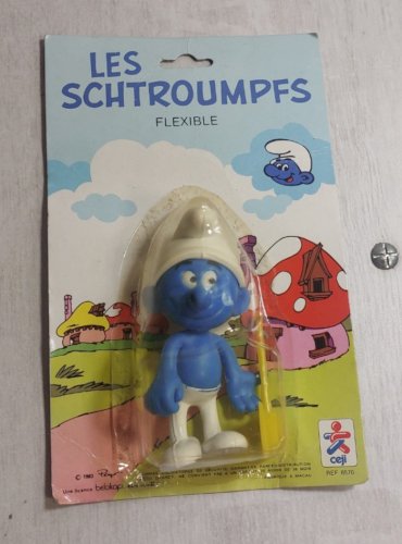 Ancienne figurine flexible, Schtroumpfs, Ceji / Peyo, sous blister, 1983
