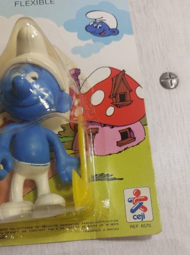 Ancienne figurine flexible, Schtroumpfs, Ceji / Peyo, sous blister, 1983