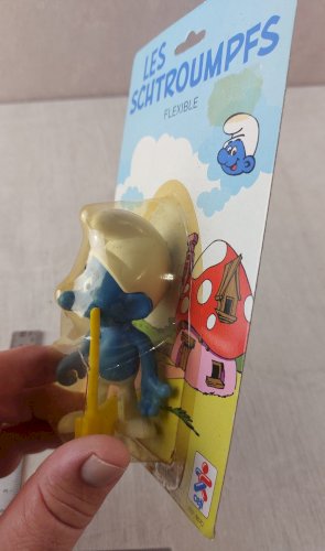 Ancienne figurine flexible, Schtroumpfs, Ceji / Peyo, sous blister, 1983