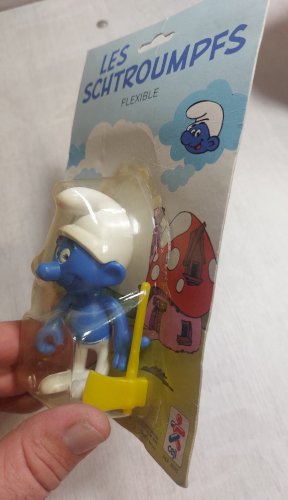 Ancienne figurine flexible, Schtroumpfs, Ceji / Peyo, sous blister, 1983