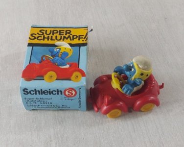Ancienne figurine, Schtroumpf en voiture, 40210, Schleich, en boîte