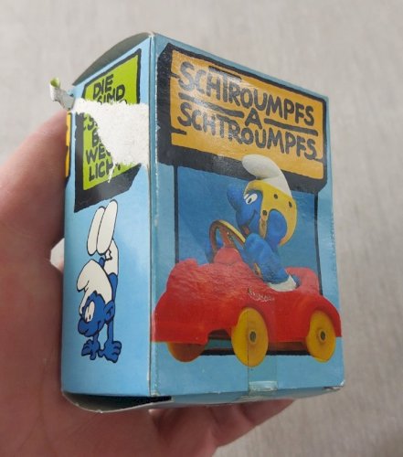 Ancienne figurine, Schtroumpf en voiture, 40210, Schleich, en boîte