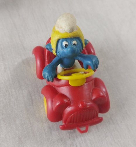Ancienne figurine, Schtroumpf en voiture, 40210, Schleich, en boîte