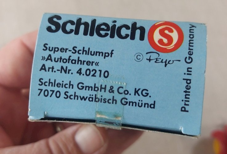 Ancienne figurine, Schtroumpf en voiture, 40210, Schleich, en boîte