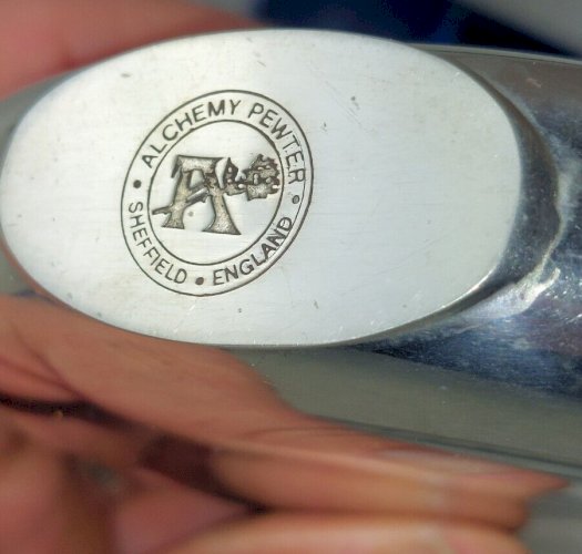 Ancienne flasque en étain, Alchemy Sheffield