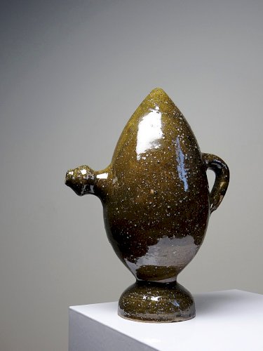Ancienne gargoulette "Magique" oeuf en grès vernissé/émaillé et sablé