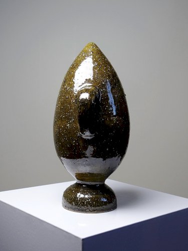 Ancienne gargoulette "Magique" oeuf en grès vernissé/émaillé et sablé