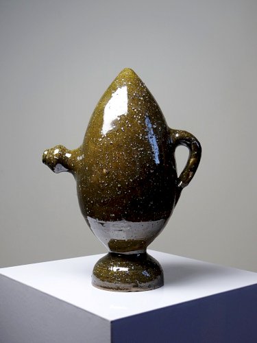 Ancienne gargoulette "Magique" oeuf en grès vernissé/émaillé et sablé