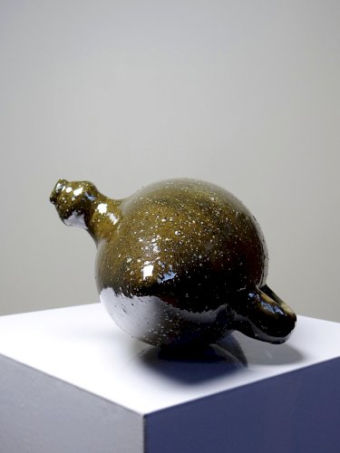Ancienne gargoulette "Magique" oeuf en grès vernissé/émaillé et sablé
