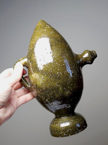 Ancienne gargoulette "Magique" oeuf en grès vernissé/émaillé et sablé