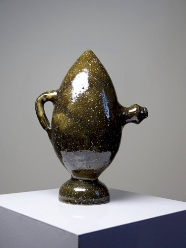 Ancienne gargoulette "Magique" oeuf en grès vernissé/émaillé et sablé