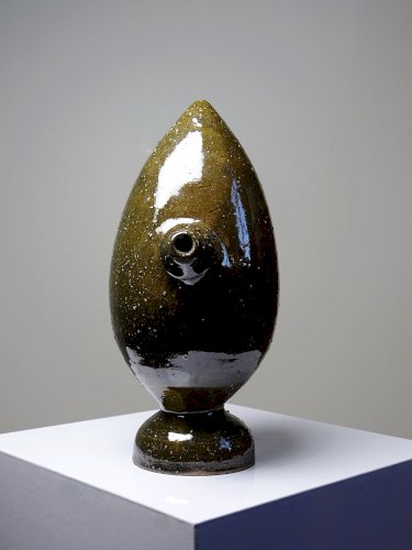 Ancienne gargoulette "Magique" oeuf en grès vernissé/émaillé et sablé