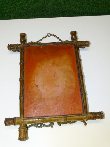 -ANCIENNE GLACE TRIPTYQUE MIROIR CENTRAL BAMBOU 2 FONDS ANIMES DECO COLLECTION D