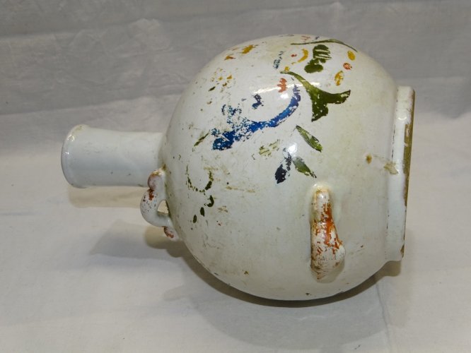-ANCIENNE GOURDE CERAMIQUE XVIIIe décor peint usagés JUS de GRENIER