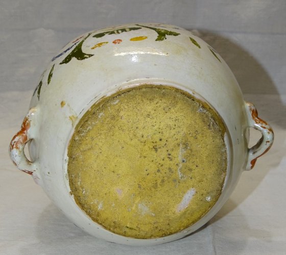 -ANCIENNE GOURDE CERAMIQUE XVIIIe décor peint usagés JUS de GRENIER