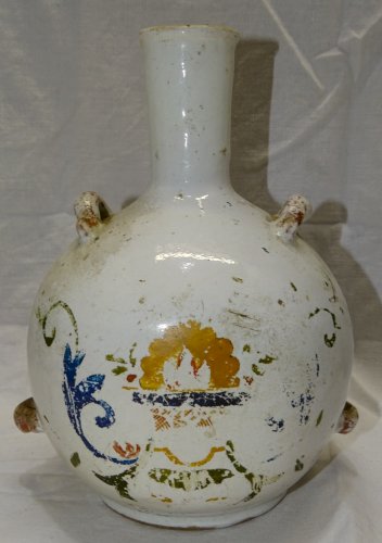 -ANCIENNE GOURDE CERAMIQUE XVIIIe décor peint usagés JUS de GRENIER