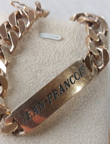 Ancienne gourmette Jean François, en plaqué or, vintage