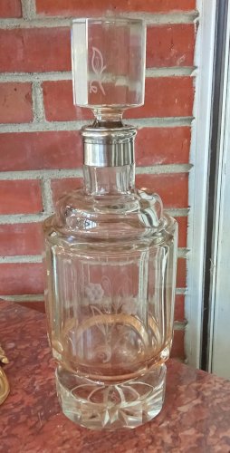 Ancienne Grande Carafe Cristal Taillé Et Argent /Art De La Table Ancien