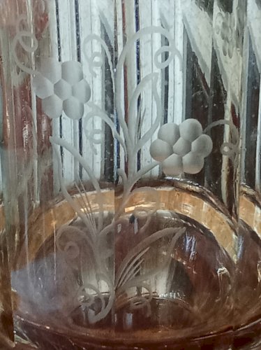 Ancienne Grande Carafe Cristal Taillé Et Argent /Art De La Table Ancien