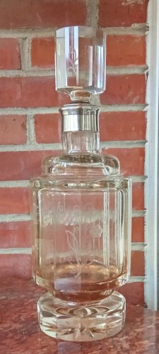 Ancienne Grande Carafe Cristal Taillé Et Argent /Art De La Table Ancien
