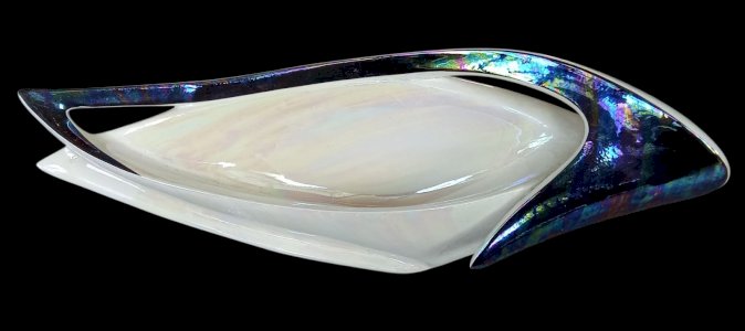 Ancienne Grande Coupe À Fruits Centre De Table Céramique Irisé Verceram