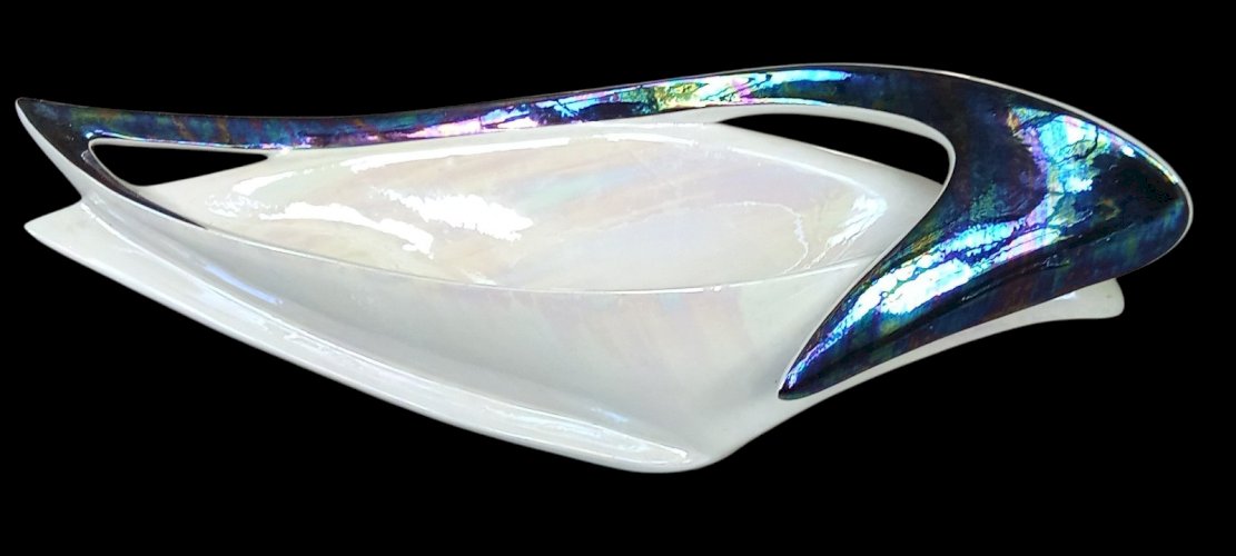 Ancienne Grande Coupe À Fruits Centre De Table Céramique Irisé Verceram