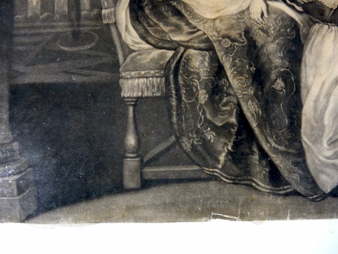 Ancienne grande gravure aquatinte XIX° MERE AVEC QUATRE ENFANTS