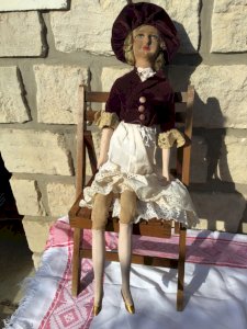 ANCIENNE GRANDE POUPÉE DE SALON BOUDOIR 74 CM ANNÉES 30