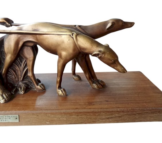 Ancienne grande statue plâtre dames aux lévriers lévrier A Azori Années 1930