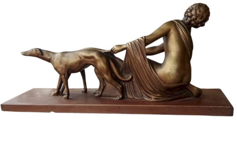 Ancienne grande statue plâtre dames aux lévriers lévrier A Azori Années 1930