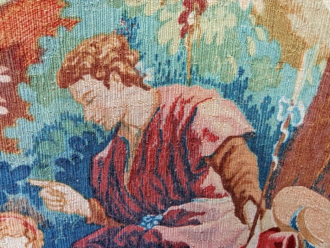 Ancienne Grande tapisserie D  Aubusson Scène Idylle Robert Four Laine