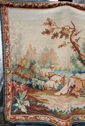 Ancienne Grande tapisserie D  Aubusson Scène Idylle Robert Four Laine