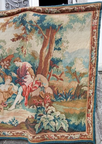 Ancienne Grande tapisserie D  Aubusson Scène Idylle Robert Four Laine