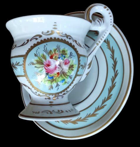 Ancienne Grande Tasse Et Sous Tasse  Limoges JD France Décor main Style Empire