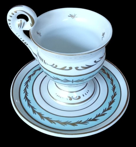 Ancienne Grande Tasse Et Sous Tasse  Limoges JD France Décor main Style Empire