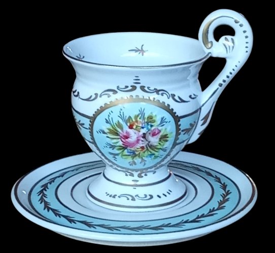 Ancienne Grande Tasse Et Sous Tasse  Limoges JD France Décor main Style Empire