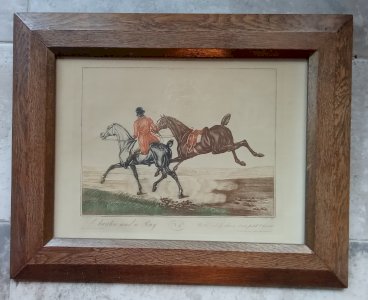 Old engraving A hunter and a pony a hunting horse Levachez riding