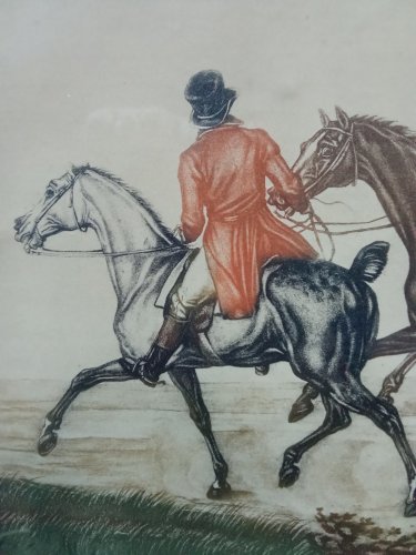 Ancienne gravure A hunter and a poney un cheval de chasse Levachez équitation