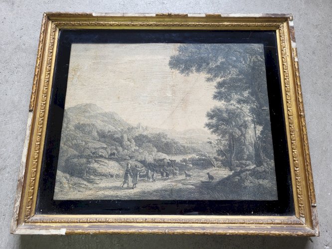 ANCIENNE GRAVURE BERGER AVEC SES MOUTONS