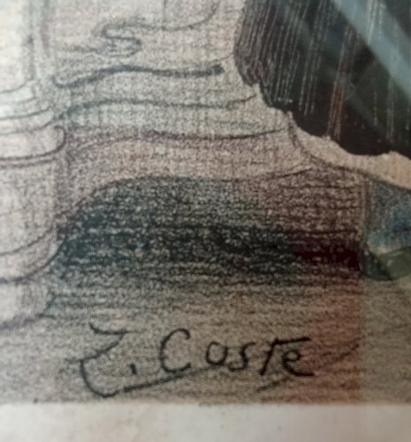 Ancienne gravure encadrée toilette de la mariée Batz sur Mer  Z Coste 19 ème