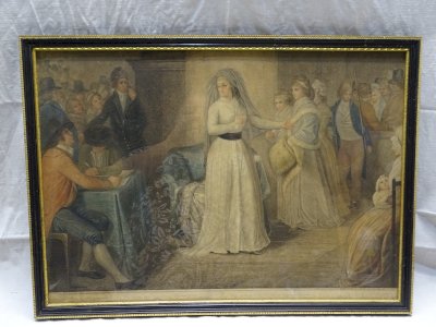 -ANCIENNE GRAVURE PROCES MARIE ANTOINETTE 14/10/1793 SOUS VERRE ENCADREE déco  D