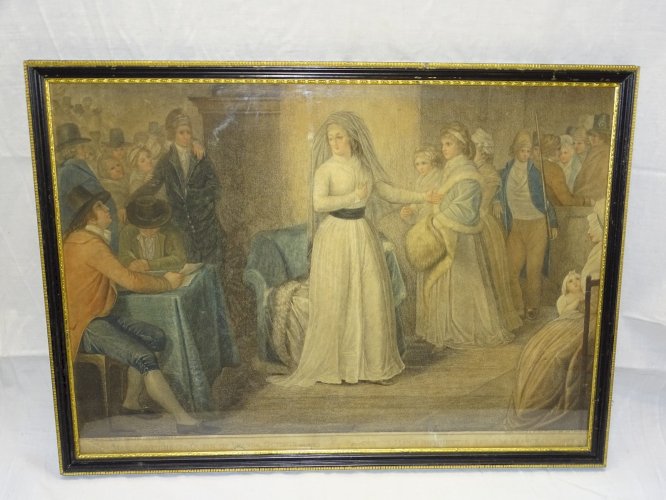 -ANCIENNE GRAVURE PROCES MARIE ANTOINETTE 14/10/1793 SOUS VERRE ENCADREE déco  D