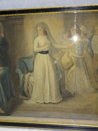 -ANCIENNE GRAVURE PROCES MARIE ANTOINETTE 14/10/1793 SOUS VERRE ENCADREE déco  D