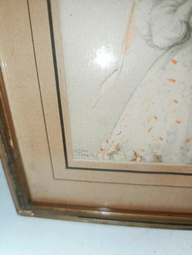 ancienne gravure signé Jean Droit à decor de femme elegante en bon etat