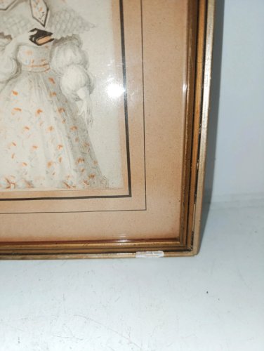 ancienne gravure signé Jean Droit à decor de femme elegante en bon etat