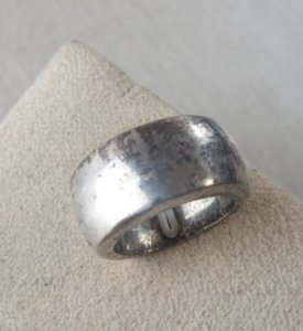 Old large ring, made of solid silver, vintage.
